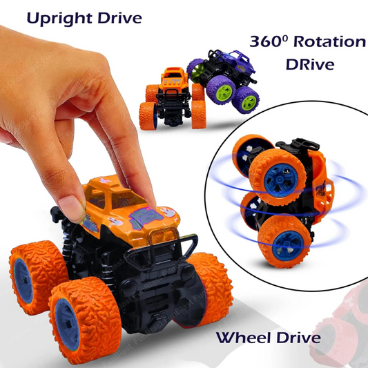 360° Rotating Stunt Toy Cars – Push & Go Friction Powered Monster Trucks for Kids