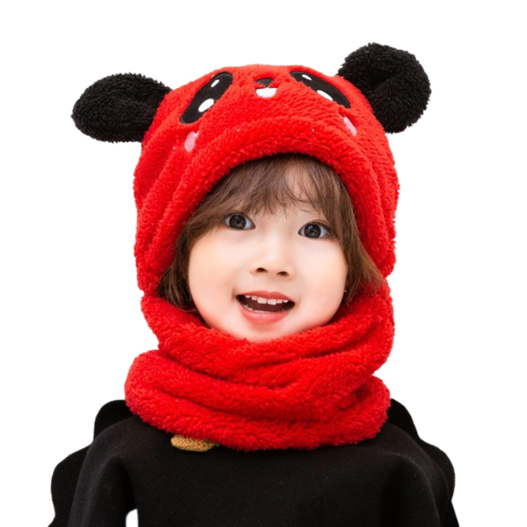 Cute Panda Winter Hat & Scarf Set for Kids – Warm Fleece Balaclava Cap with Ears | Soft Plush Animal Beanie Hood for Boys & Girls