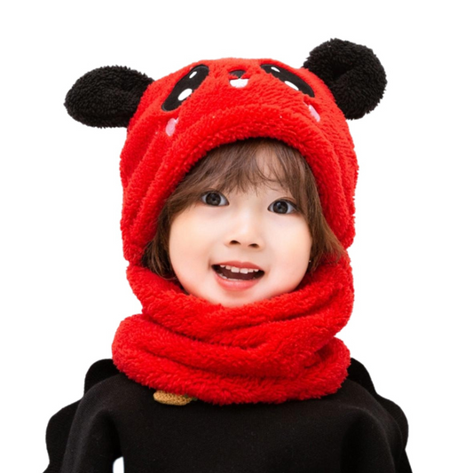 Cute Panda Winter Hat & Scarf Set for Kids – Warm Fleece Balaclava Cap with Ears | Soft Plush Animal Beanie Hood for Boys & Girls