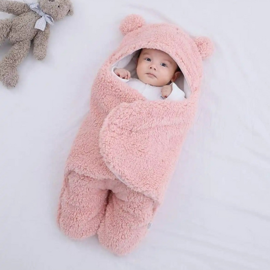 Baby Bear Fleece Swaddle Blanket with Hood & Footie – Ultra-Soft Newborn Wrap for Winter