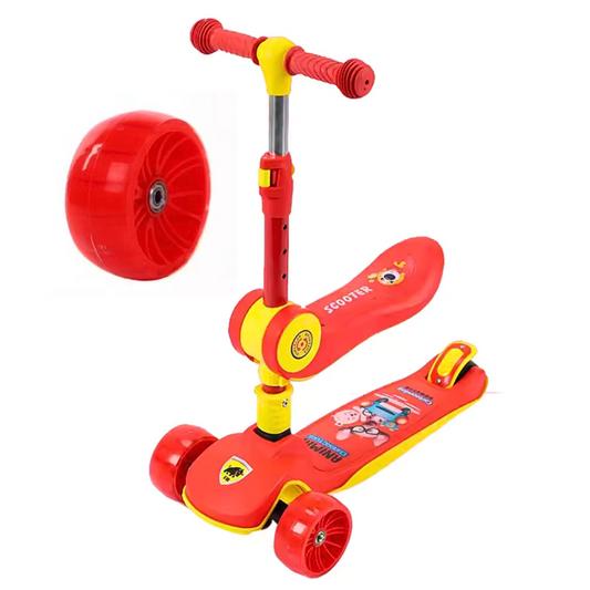 3-Wheel Kids Scooter with Adjustable Handle – Cartoon Design, Foldable & Safe Ride for Toddlers (Red & Yellow)