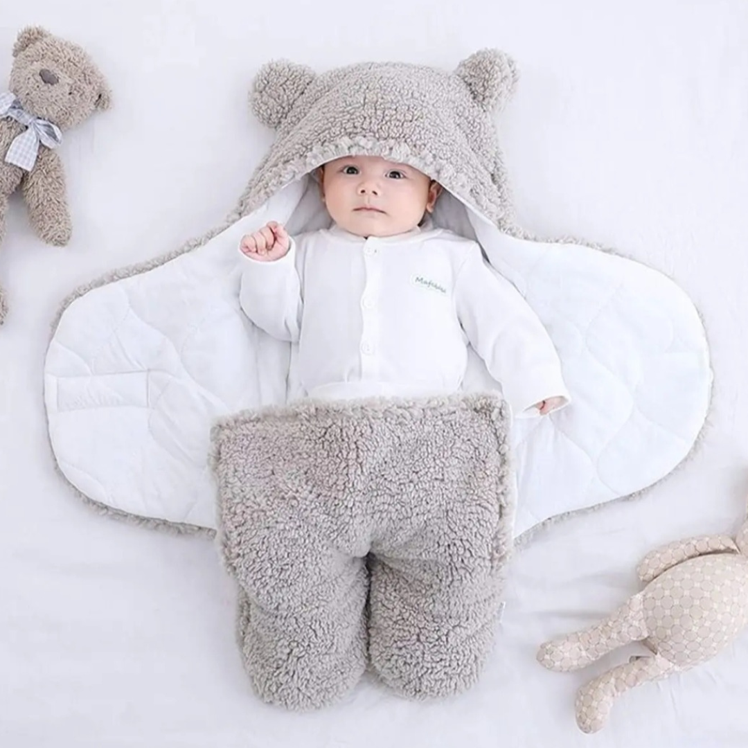 Baby Bear Fleece Swaddle Blanket with Hood & Footie – Ultra-Soft Newborn Wrap for Winter