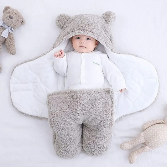 Baby Bear Fleece Swaddle Blanket with Hood & Footie – Ultra-Soft Newborn Wrap for Winter