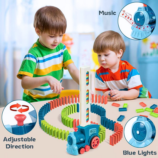 Automatic Domino Train Toy for Kids – Colorful Domino Stacking Set with Train Launcher