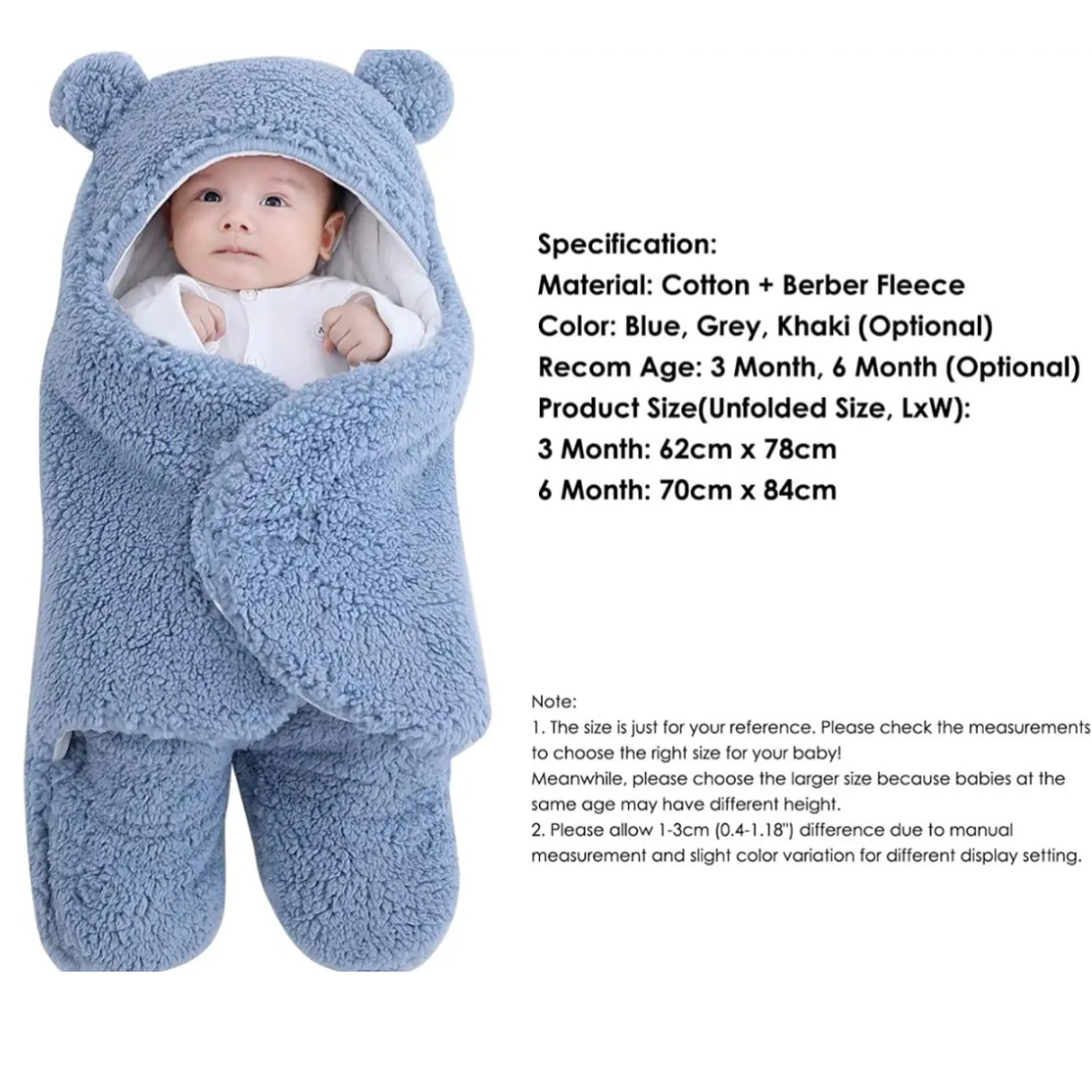 Baby Bear Fleece Swaddle Blanket with Hood & Footie – Ultra-Soft Newborn Wrap for Winter