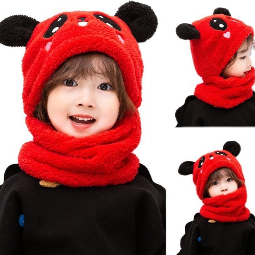 Cute Panda Winter Hat & Scarf Set for Kids – Warm Fleece Balaclava Cap with Ears | Soft Plush Animal Beanie Hood for Boys & Girls