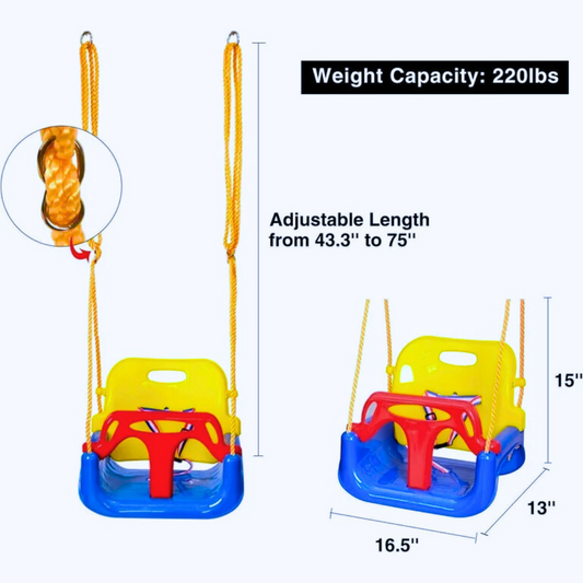 3-in-1 Adjustable Toddler to Kids Swing Seat with Safety Harness – Indoor & Outdoor Use