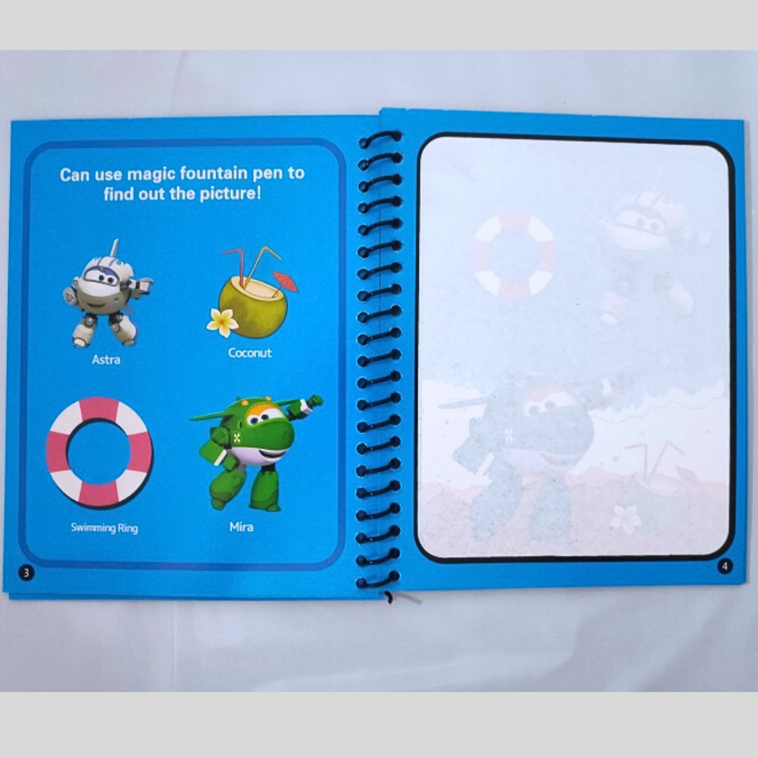 Super Wings Magic Water Book for Kids – Reusable Invisible Ink Activity Book with Water Pen
