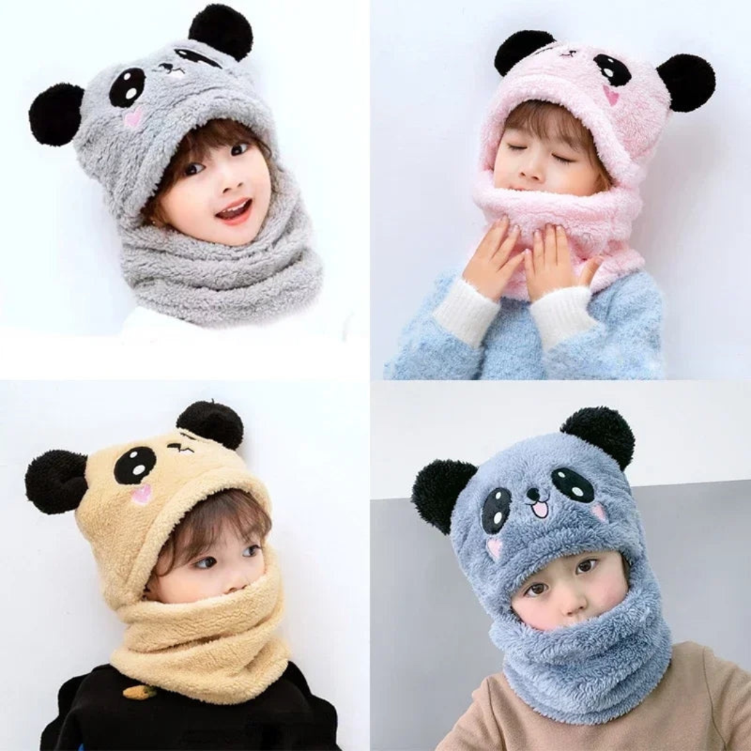 Cute Panda Winter Hat & Scarf Set for Kids – Warm Fleece Balaclava Cap with Ears | Soft Plush Animal Beanie Hood for Boys & Girls