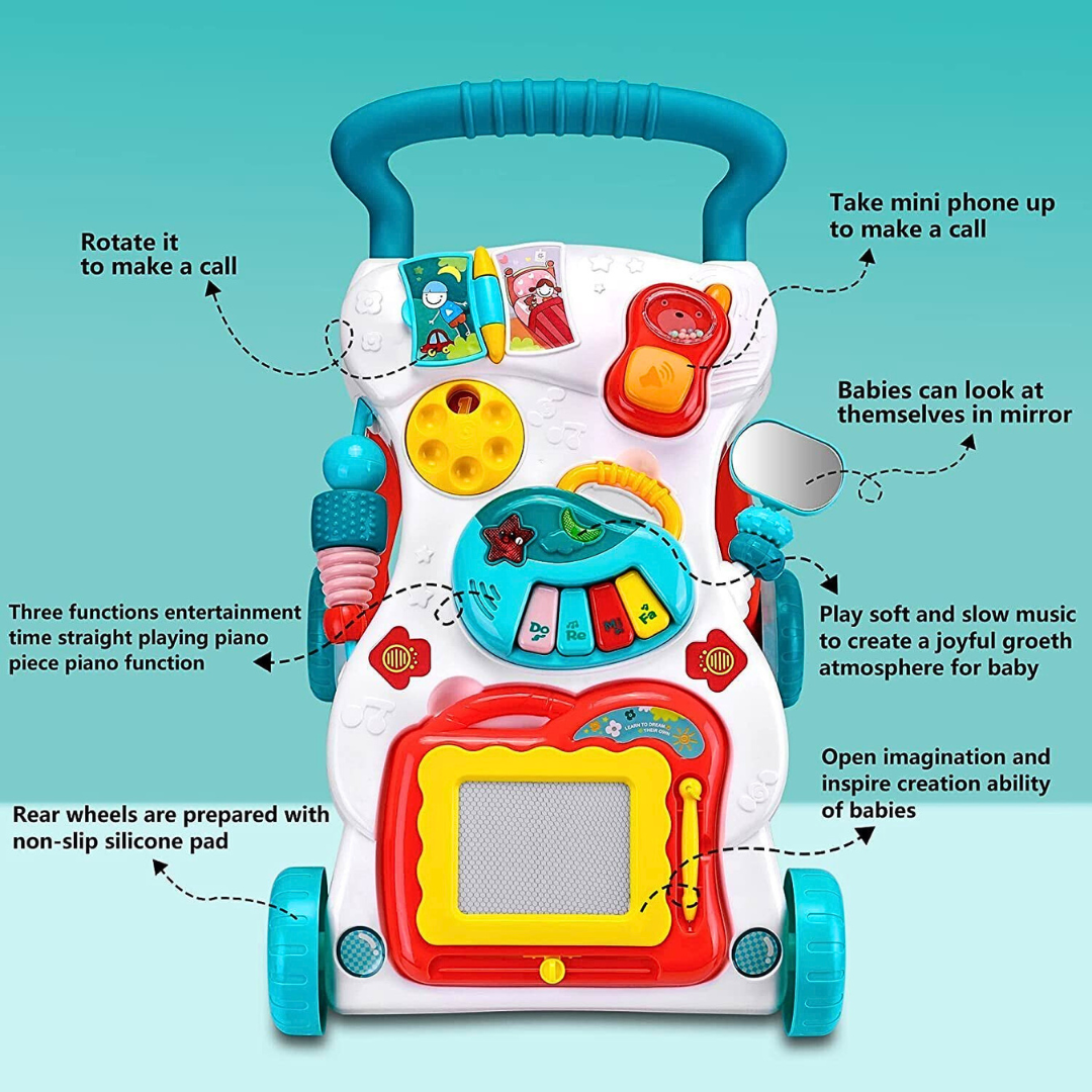 2-in-1 Baby Walker & Activity Learning Center – Musical Sit-to-Stand Push Toy for Babies & Toddlers