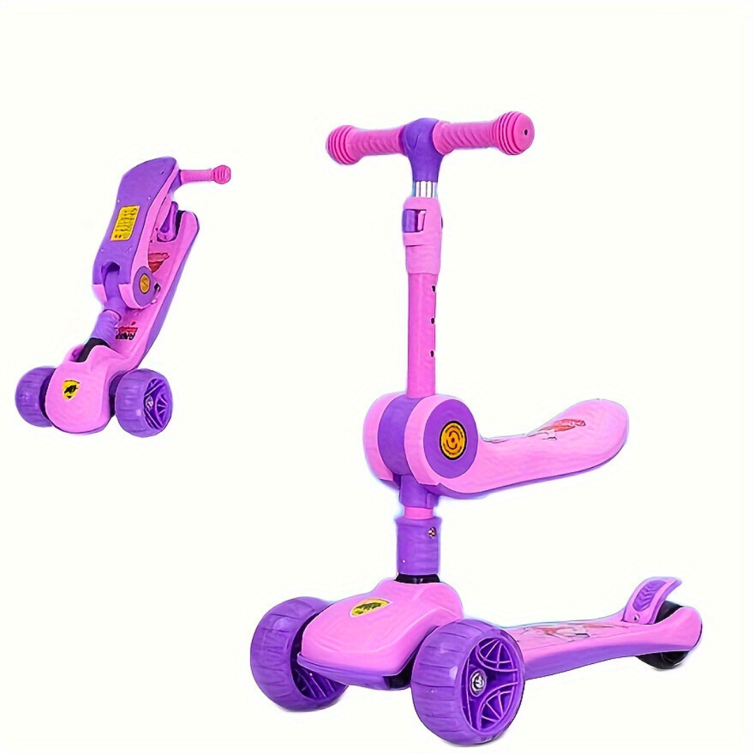 3-Wheel Kids Scooter with Adjustable Handle – Cartoon Design, Foldable & Safe Ride for Toddlers (Red & Yellow)