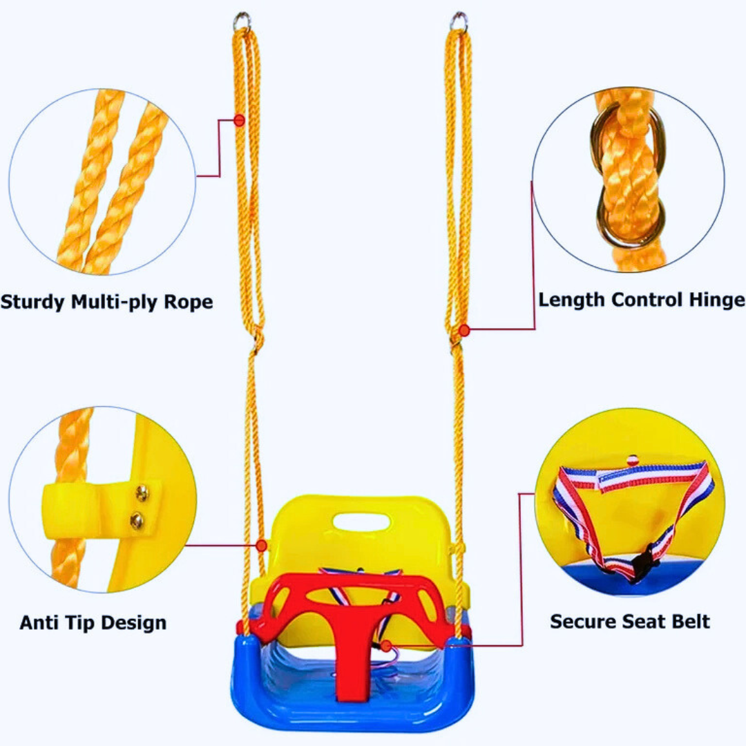 3-in-1 Adjustable Toddler to Kids Swing Seat with Safety Harness – Indoor & Outdoor Use