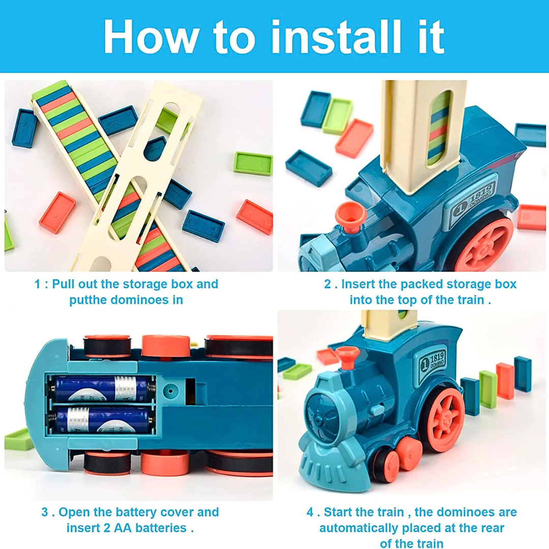 Automatic Domino Train Toy for Kids – Colorful Domino Stacking Set with Train Launcher