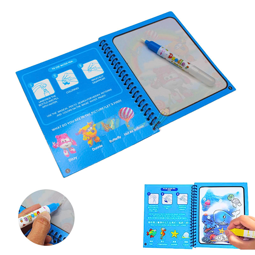 Super Wings Magic Water Book for Kids – Reusable Invisible Ink Activity Book with Water Pen