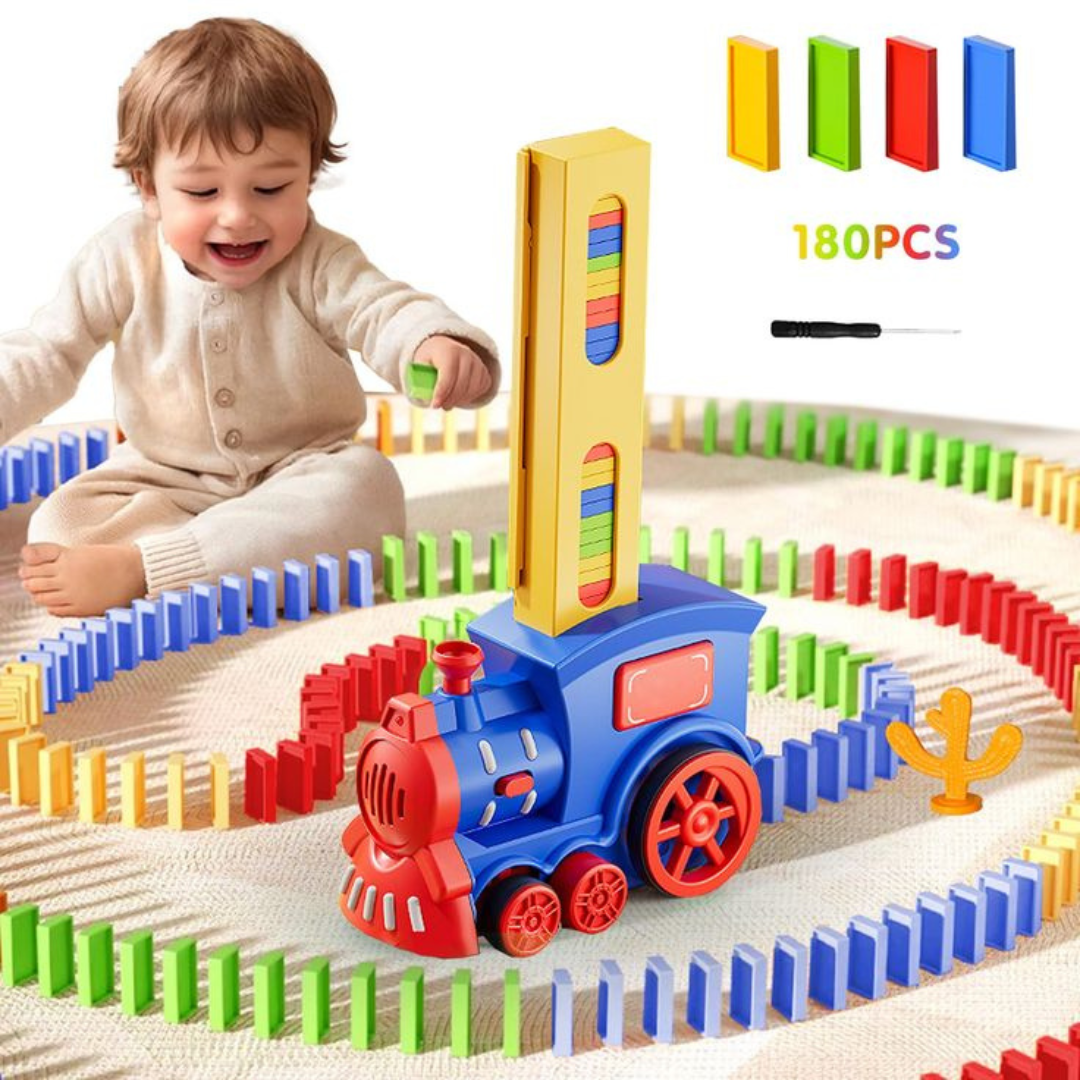 Automatic Domino Train Toy for Kids – Colorful Domino Stacking Set with Train Launcher