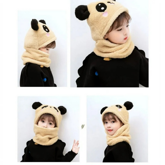 Cute Panda Winter Hat & Scarf Set for Kids – Warm Fleece Balaclava Cap with Ears | Soft Plush Animal Beanie Hood for Boys & Girls