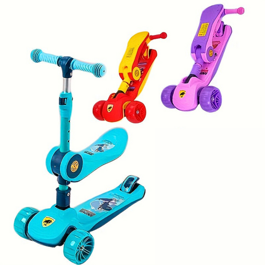 3-Wheel Kids Scooter with Adjustable Handle – Cartoon Design, Foldable & Safe Ride for Toddlers (Red & Yellow)