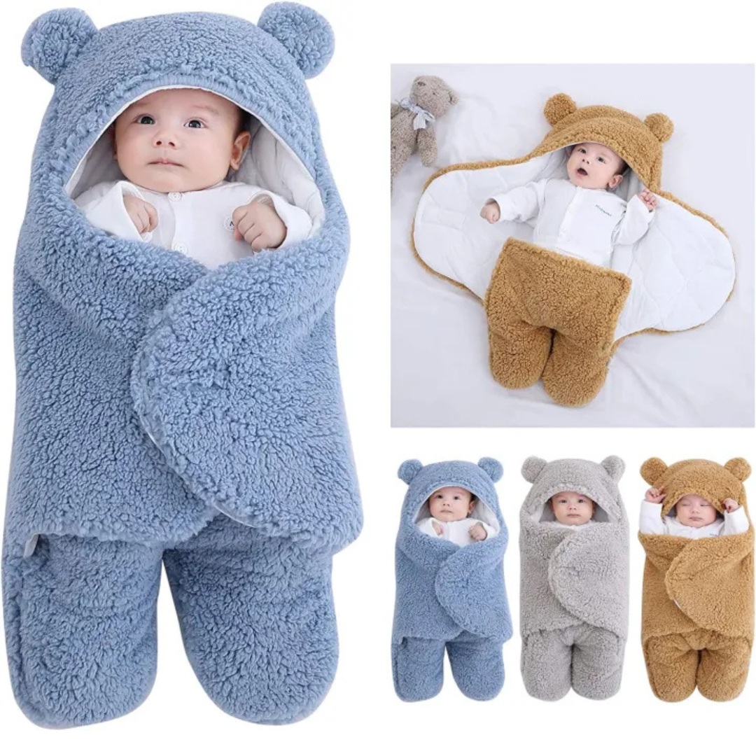 Baby Bear Fleece Swaddle Blanket with Hood & Footie – Ultra-Soft Newborn Wrap for Winter