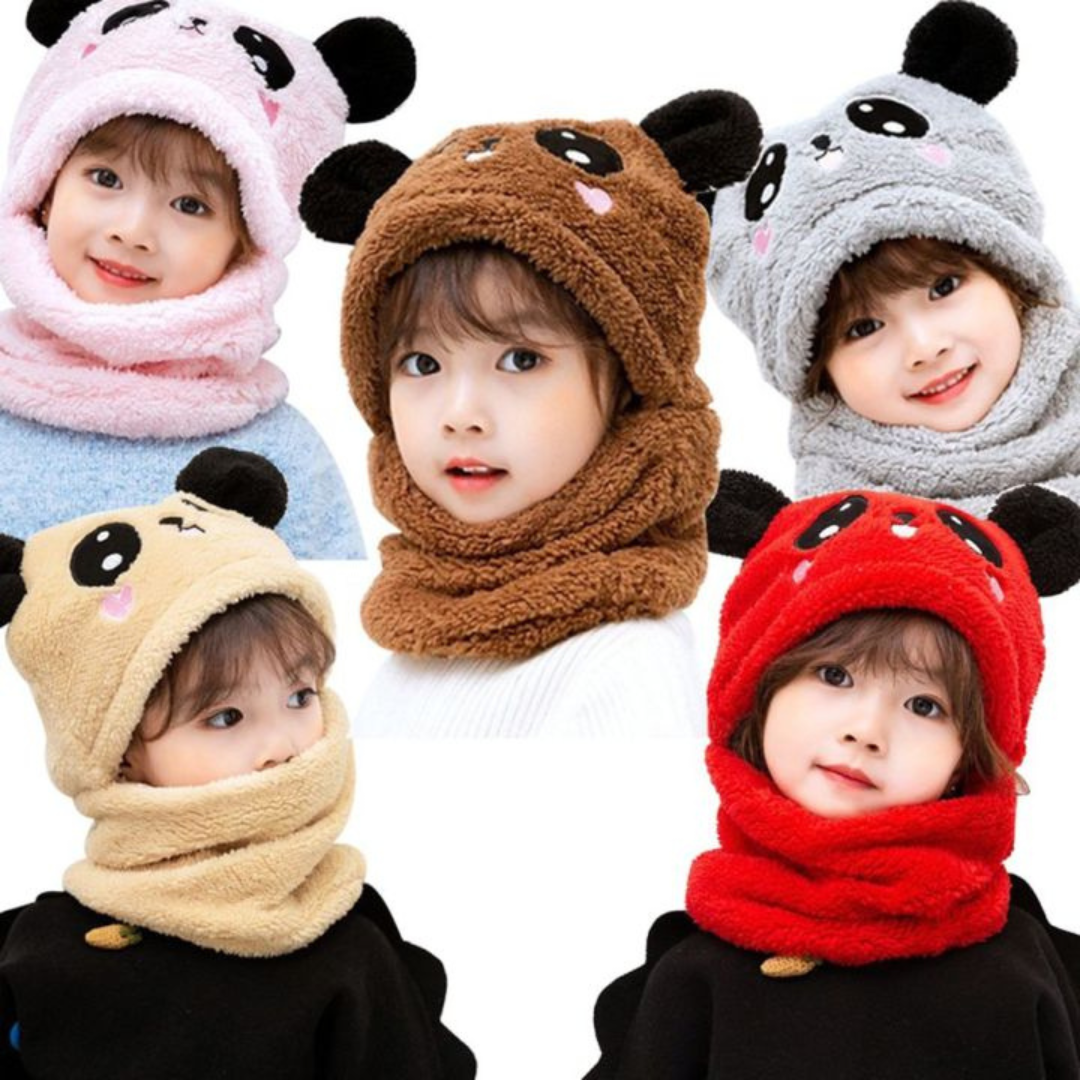Cute Panda Winter Hat & Scarf Set for Kids – Warm Fleece Balaclava Cap with Ears | Soft Plush Animal Beanie Hood for Boys & Girls