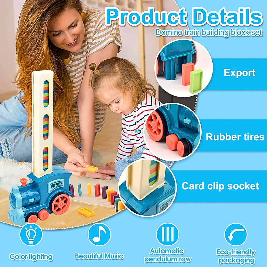 Automatic Domino Train Toy for Kids – Colorful Domino Stacking Set with Train Launcher
