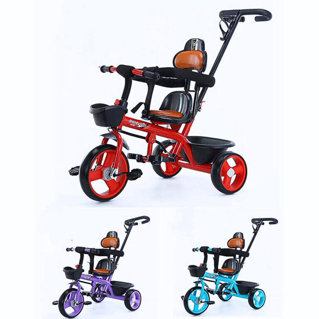 Kids Tricycle with Parent Push Handle – 3-in-1 Baby Trike with Safety Belt, Backrest & Storage Basket (Red & Black)