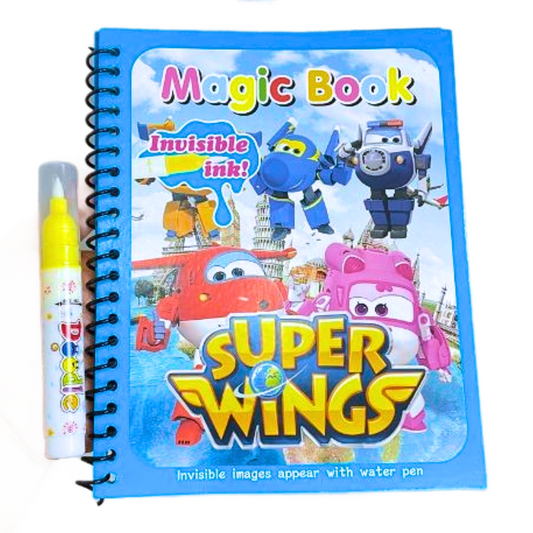 Super Wings Magic Water Book for Kids – Reusable Invisible Ink Activity Book with Water Pen