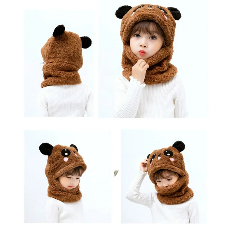 Cute Panda Winter Hat & Scarf Set for Kids – Warm Fleece Balaclava Cap with Ears | Soft Plush Animal Beanie Hood for Boys & Girls