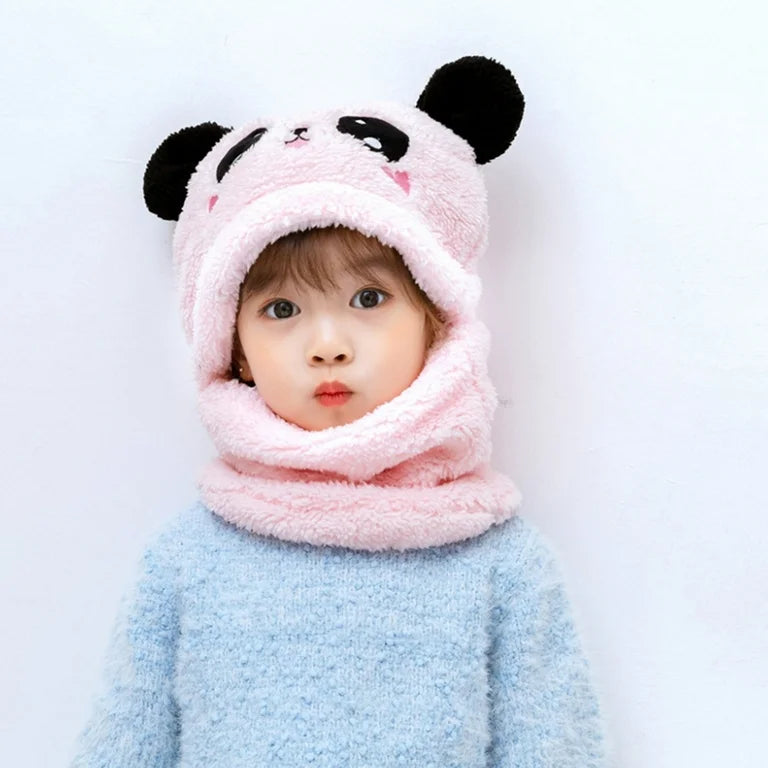 Cute Panda Winter Hat & Scarf Set for Kids – Warm Fleece Balaclava Cap with Ears | Soft Plush Animal Beanie Hood for Boys & Girls