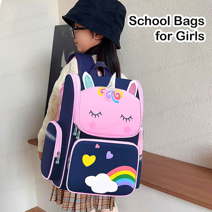 Cute Unicorn Kids School Backpack – Waterproof Lightweight Bag for Girls with Multiple Pockets