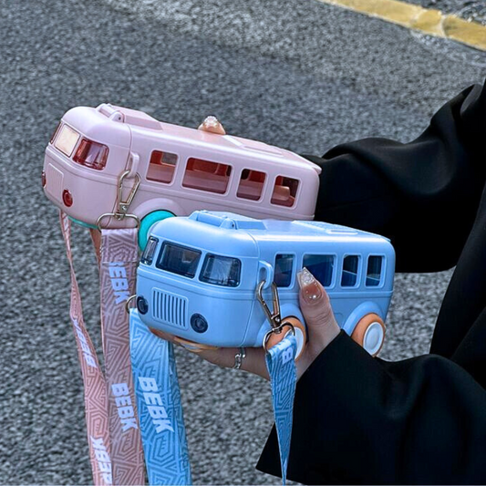 Kids Bus Shape Water Bottle with Straw – Portable Cartoon Bus Drinking Bottle for Children