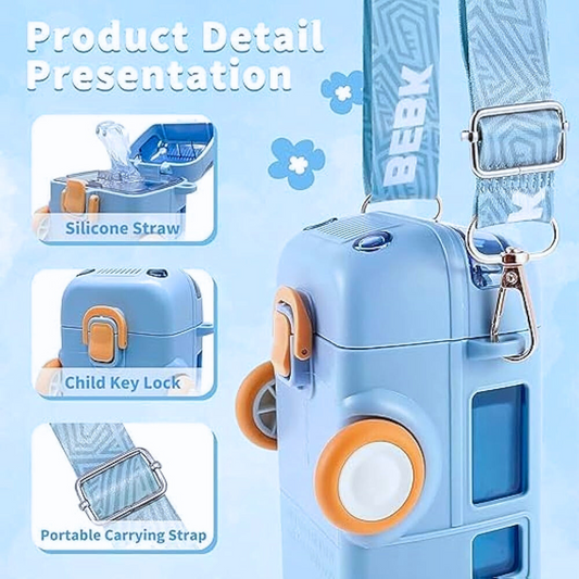 Kids Bus Shape Water Bottle with Straw – Portable Cartoon Bus Drinking Bottle for Children