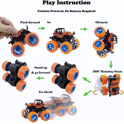 360° Rotating Stunt Toy Cars – Push & Go Friction Powered Monster Trucks for Kids