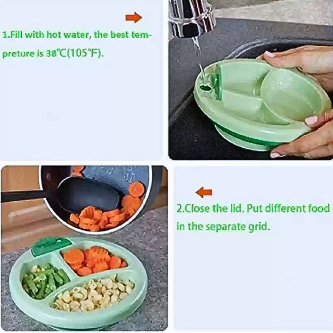 Baby Feeding Warming Plate 3 Compartment / Food Warmer Bowl for Kids with Water Heating Base