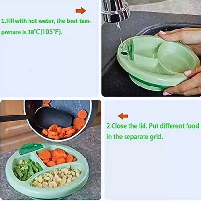 Baby Feeding Warming Plate 3 Compartment / Food Warmer Bowl for Kids with Water Heating Base