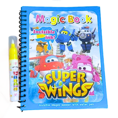 Super Wings Magic Water Book for Kids – Reusable Invisible Ink Activity Book with Water Pen