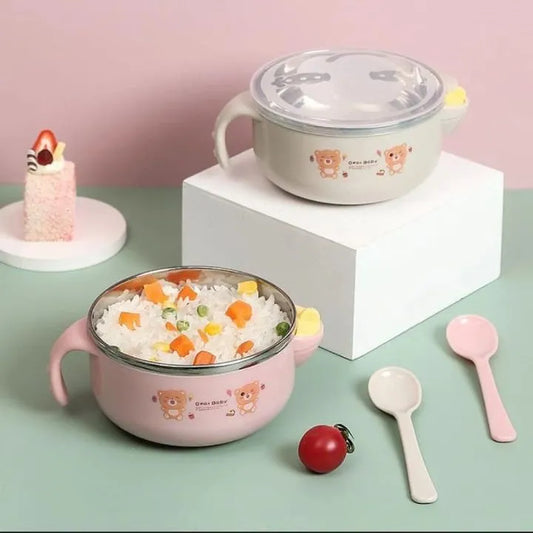 Baby Stainless Steel Warmer Feeding Bowl with Handles for Babies,Toddlers and Kids | spill-resistant baby bowl | Baby feeding bowl with lid