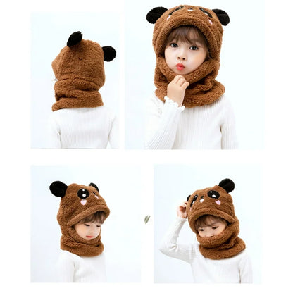 Cute Panda Winter Hat & Scarf Set for Kids – Warm Fleece Balaclava Cap with Ears | Soft Plush Animal Beanie Hood for Boys & Girls